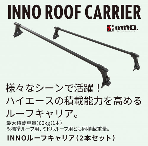 【ハイエース専用】INNOルーフキャリア標準ルーフ用 （2本セット）